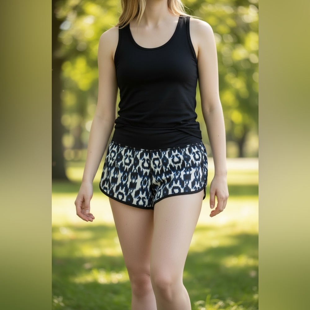 Lululemon Speed Short Ikat Blue Black White Animal Om Print Womens Size 8